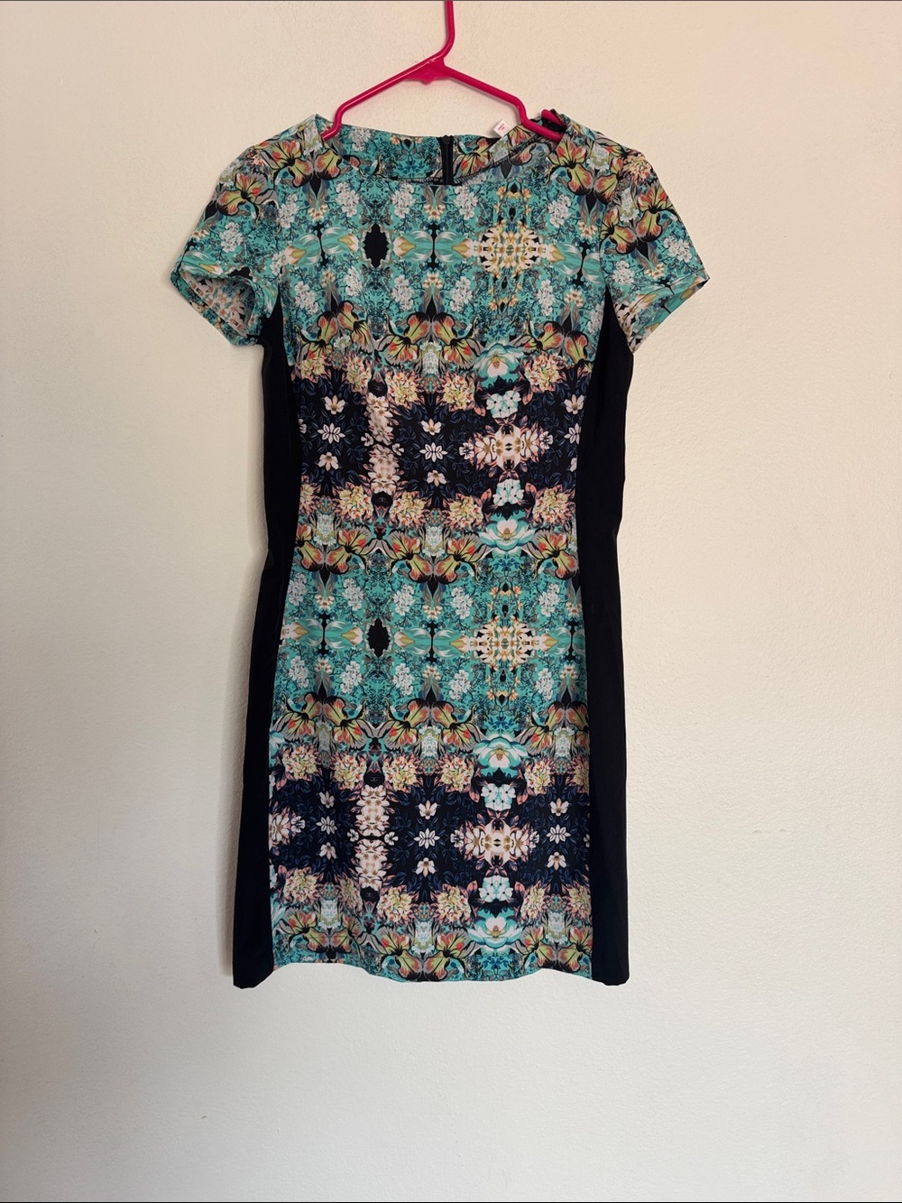 Xhilaration Teal Mosaic Sheath Dress with Black Panels
